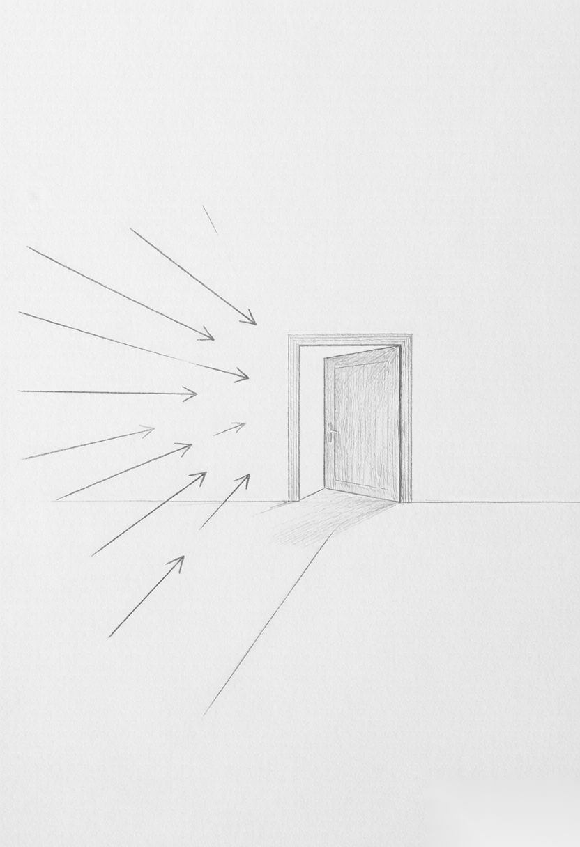 多数箭头指向假门而细线通向出口