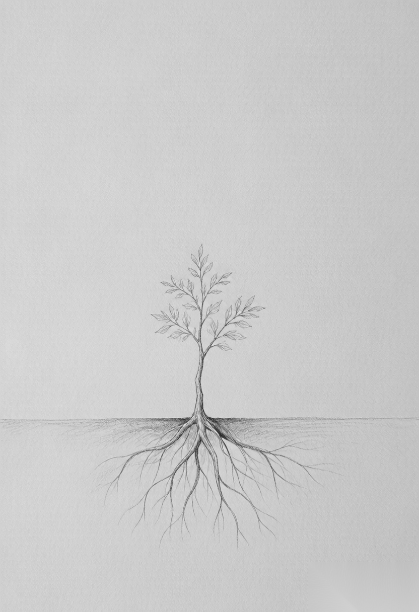 一株小树的根系在地下缓慢扩展