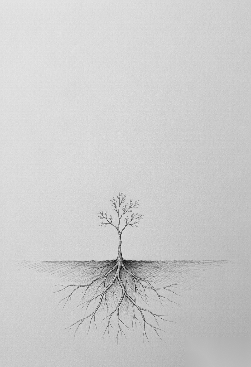 一株小树的根系在地下缓慢扩展
