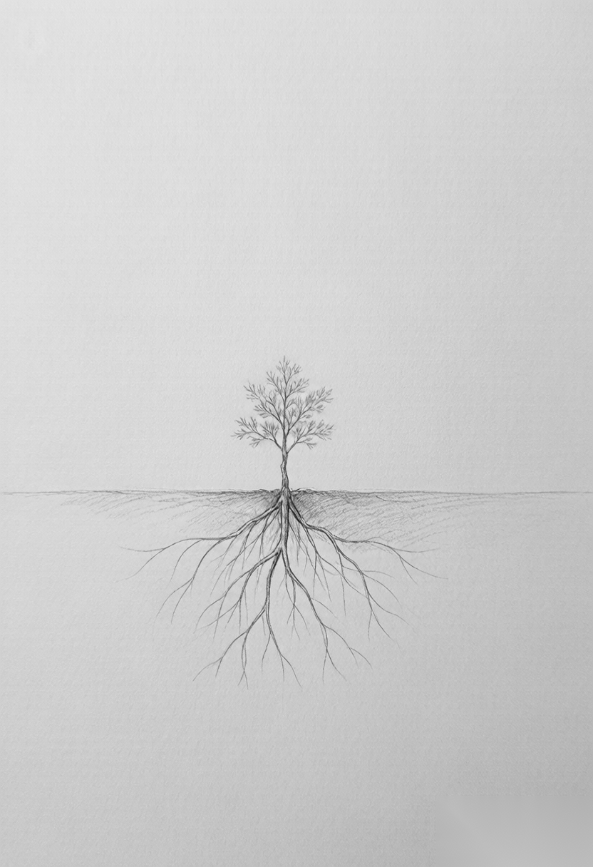 一株小树的根系在地下缓慢扩展